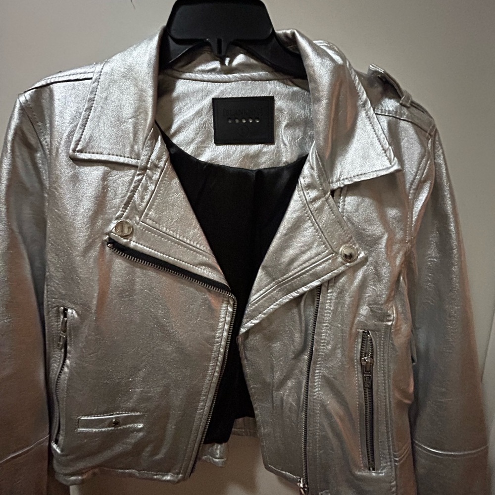 Blank NYC Shiny Silver Leather Jacket New Years Eve!!